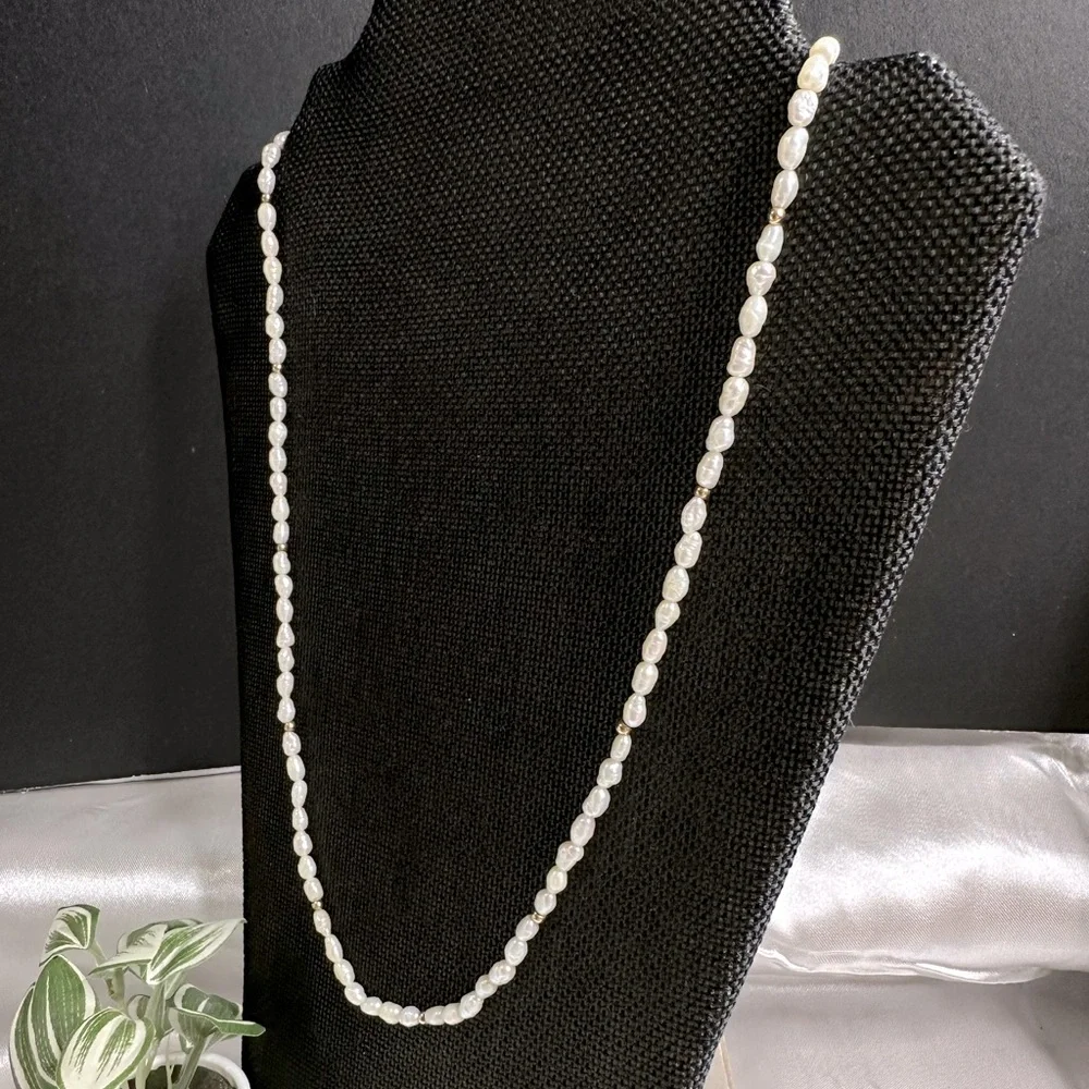 Vintage 14k Gold Authentic Rice Pearl Strand & 14k Spacers Estate Necklace - Picture 3 of 8